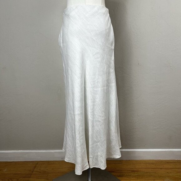 THEORY Midi Skirt White Woven Faux Wrap A Line Herring Linen Blend Size 8 - Picture 7 of 16